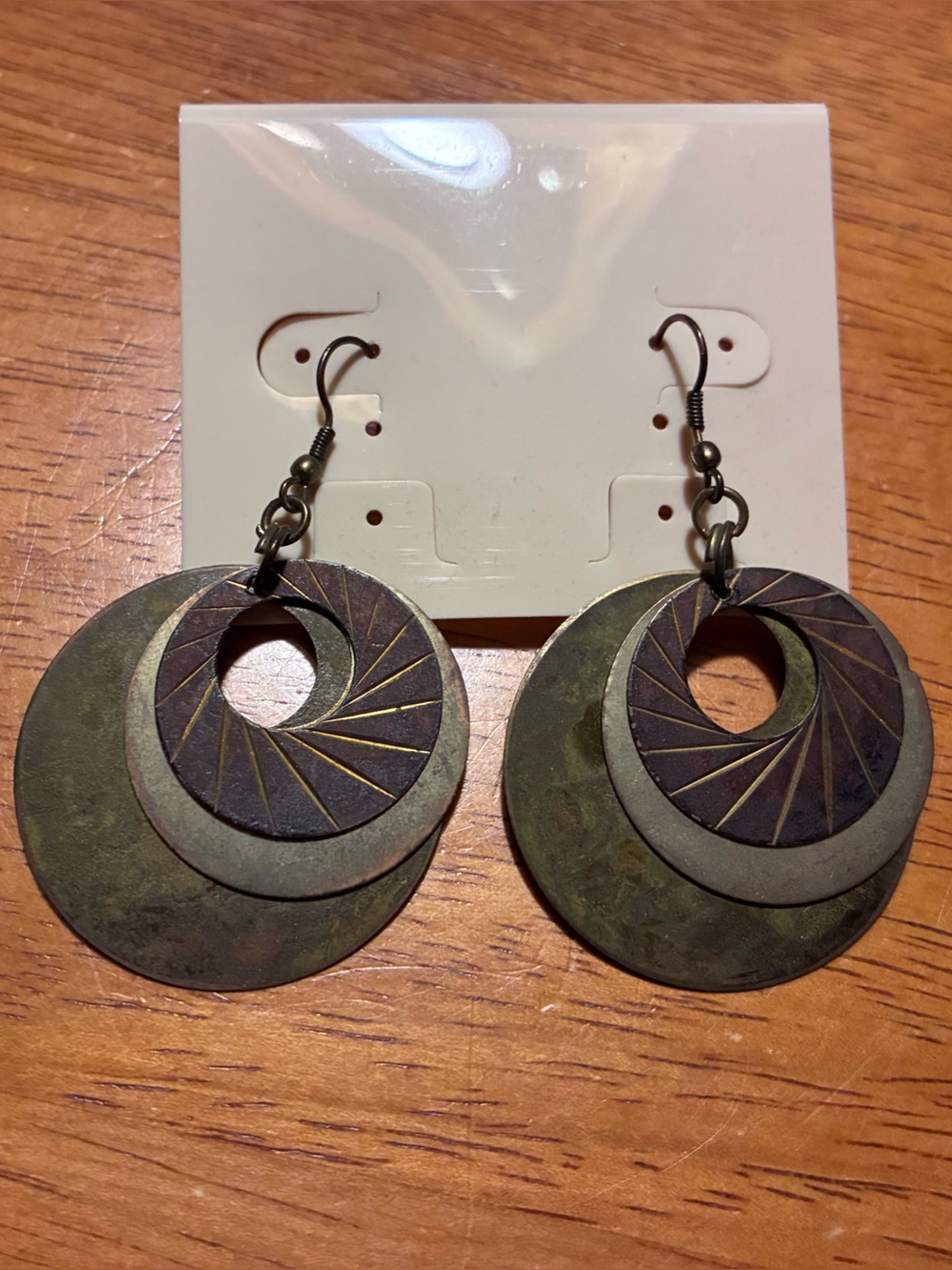 Round Spiral Layered Dangle Earrings - Brown and Gold